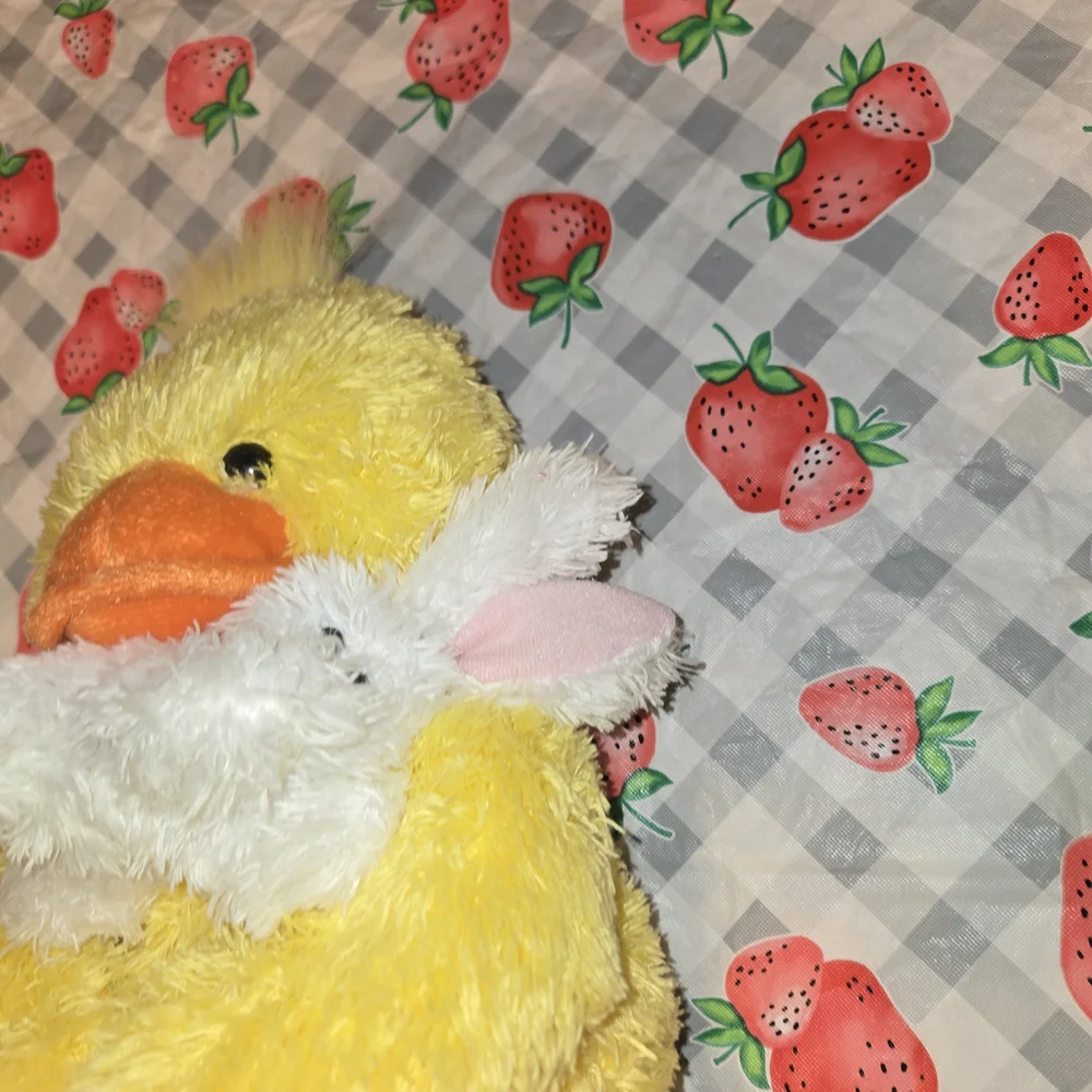 EASTER DUCK HOLDING RABBIT W/RABBIT SLIPPER SUPER FLUFFY SOFT BRIGHT BY PCB